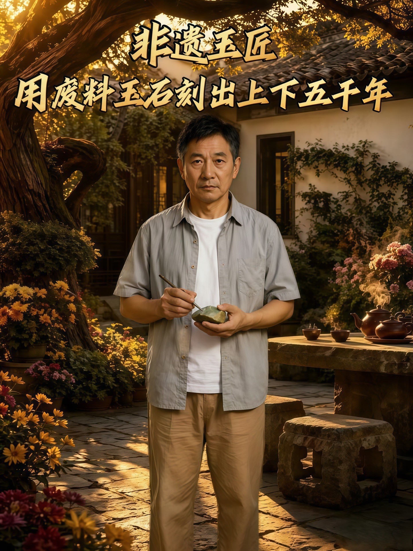 非遗玉匠，用废料玉石刻出上下五千年