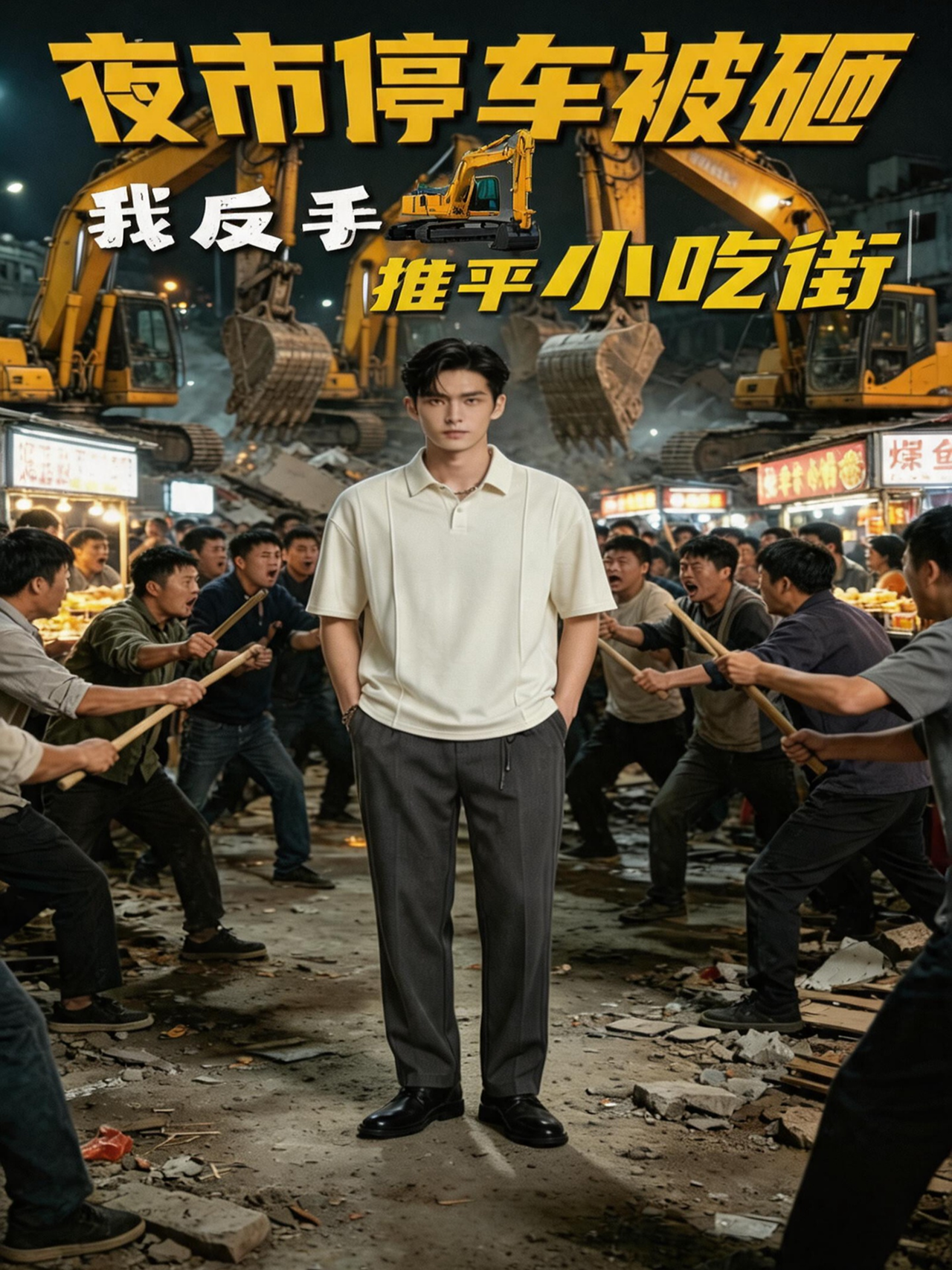 夜市停车被砸，我反手推平小吃街