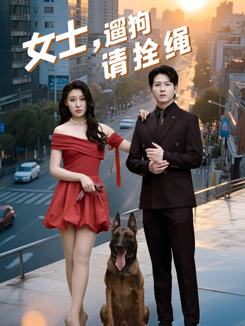 女士，遛狗请拴绳