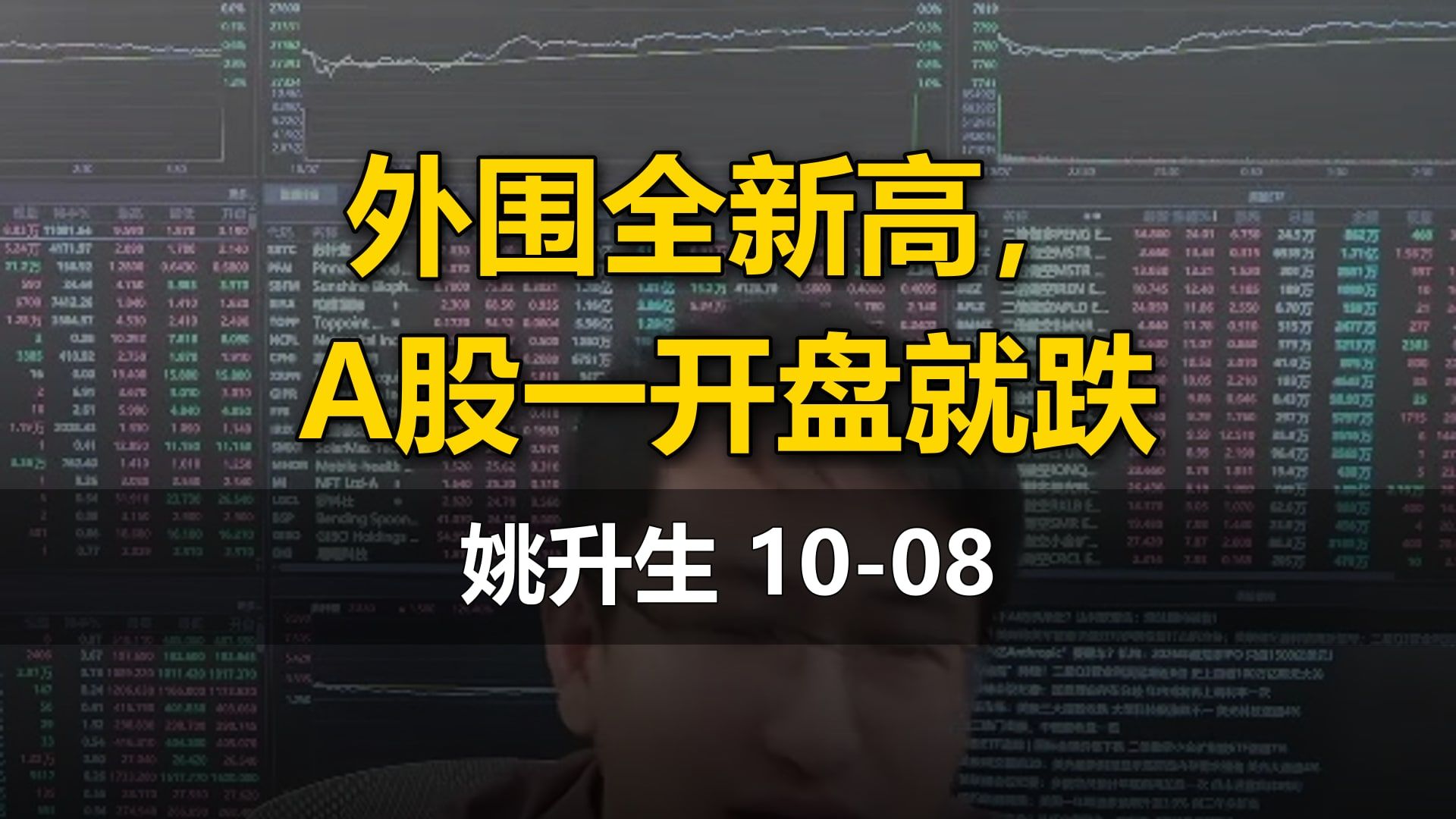 【姚升生】10-08直播：外围全新高，A股一开盘就跌（半导体板块、银行板块、微盘股）