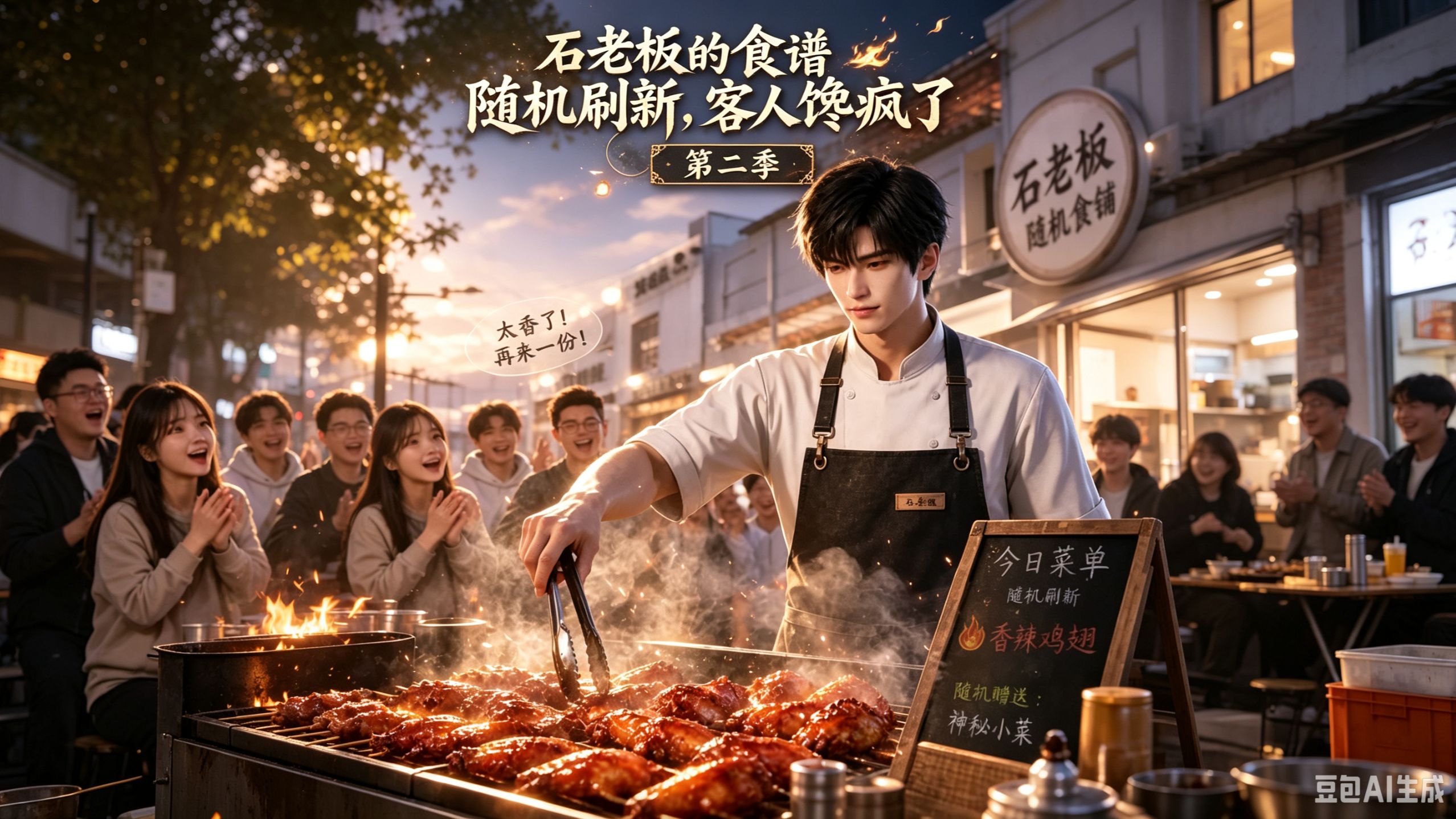 石老板的食谱随机刷新，客人馋疯了第二季》裸辞绑定奇葩美食系统，医院卖爆辣烤翅，靠神级手艺躺赢人生，笑料不断。