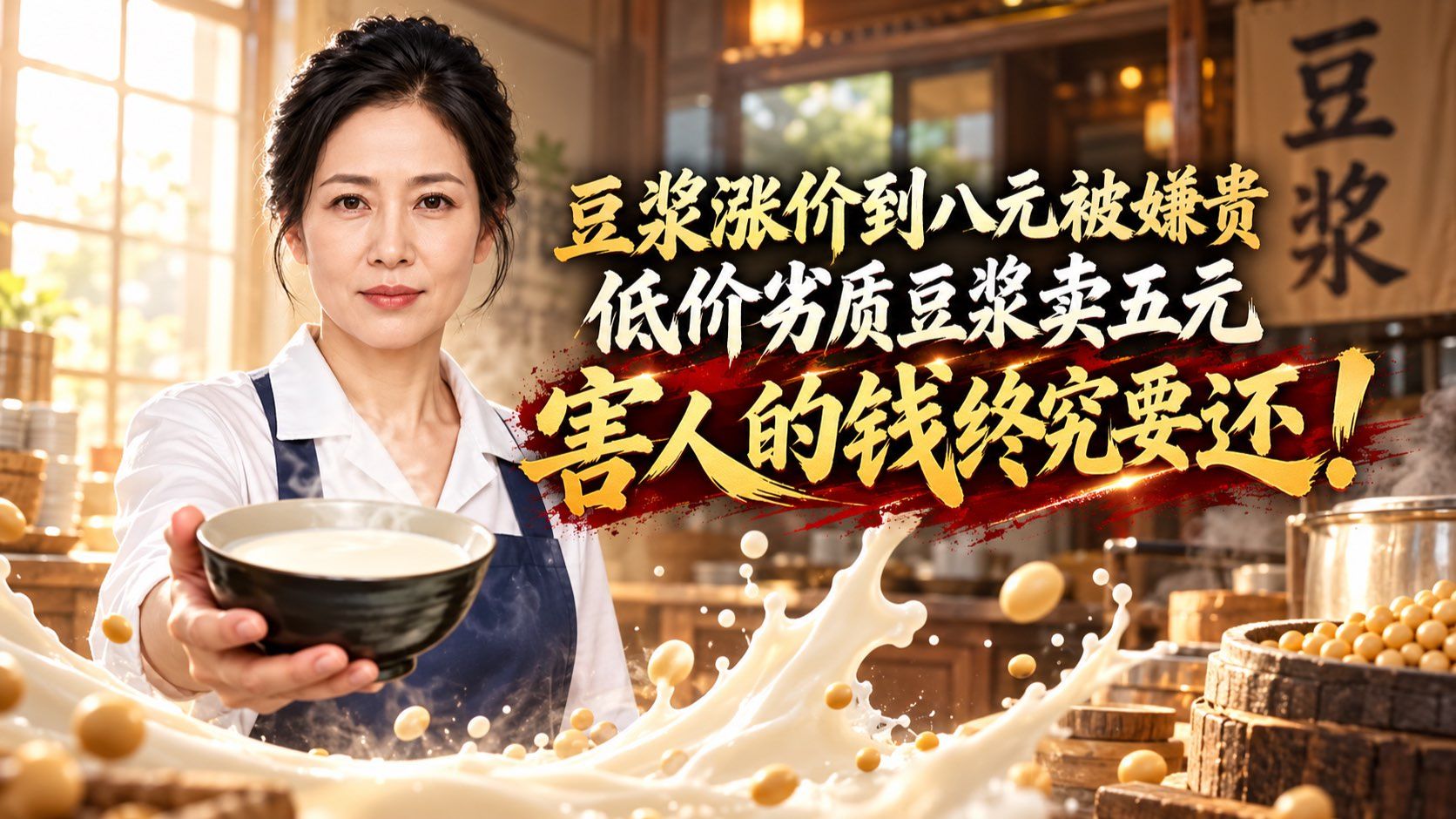 【一口气看完】豆浆涨到8元被嫌贵，她宁可倒掉40斤也不肯掺水，低价豆浆卖5元，害人的钱，终究要还！
