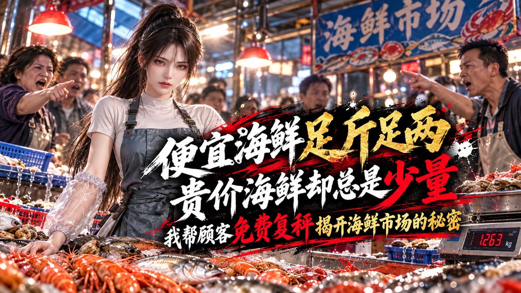 便宜海鲜足斤足两，贵价海鲜却总是少斤，我帮顾客免费复秤，揭开了海鲜市场缺斤少两的秘密【AI全民制作人】