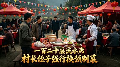 【完结自制短片】一百二十桌流水席，村长侄子强行换预制菜！