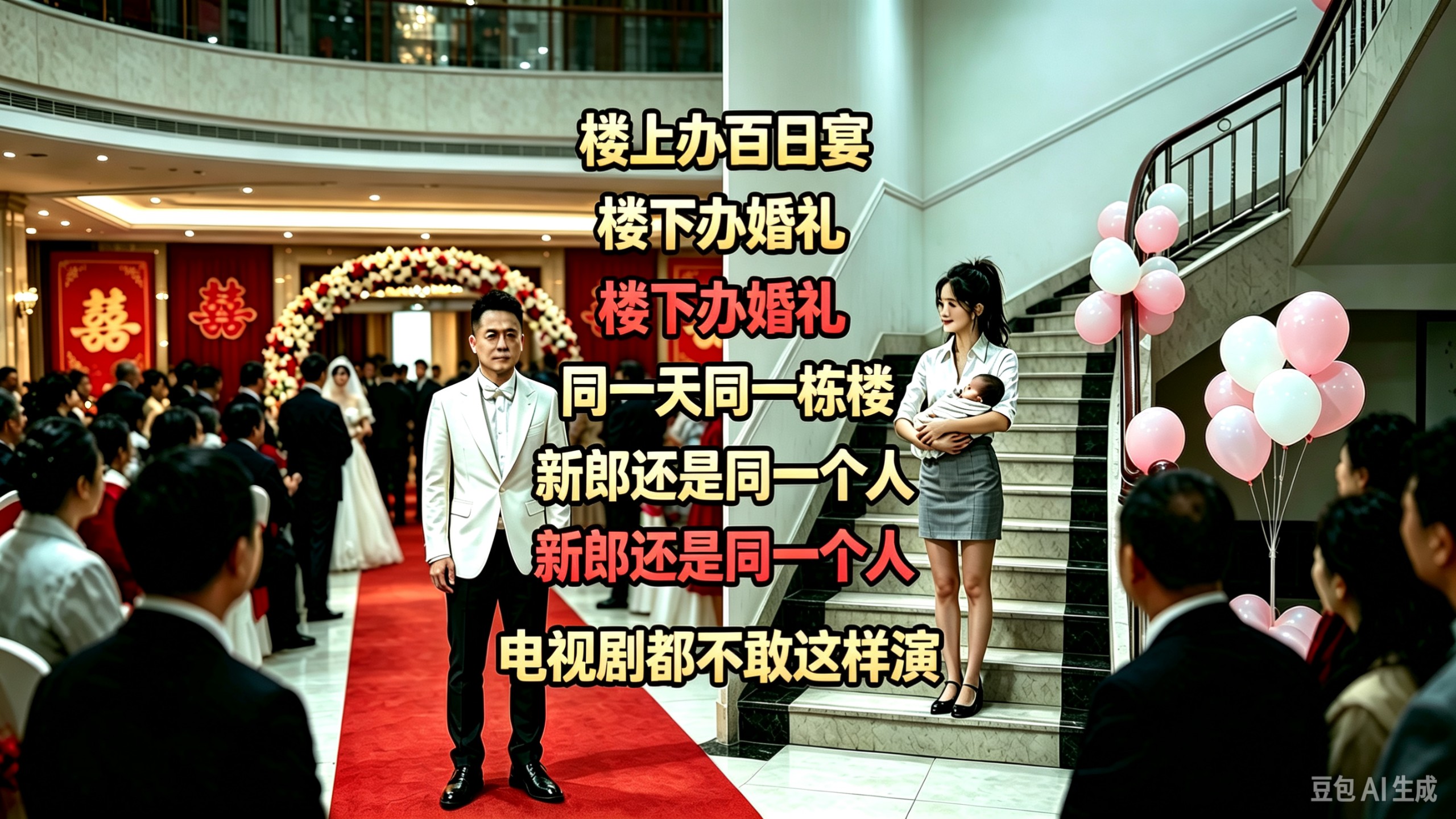 楼上办百日宴，楼下办婚礼，同一天，同一栋楼，新郎还是同一个人。电视剧都不敢这样演，偏偏发生在现实里……#真实事件改编#人间清醒 #剧情反转