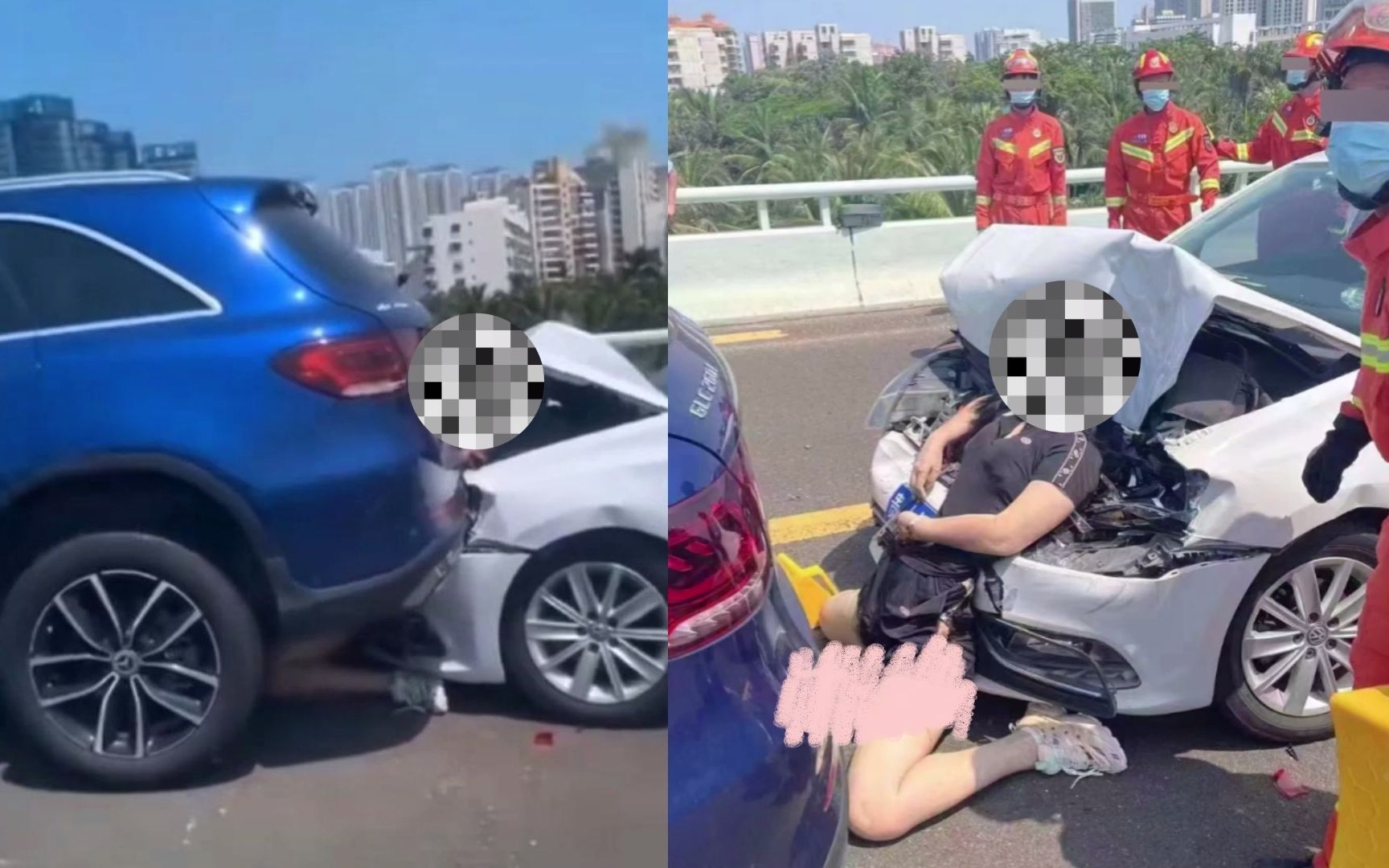 挖槽，妹子追尾直接下车查看，结果被2次暴击