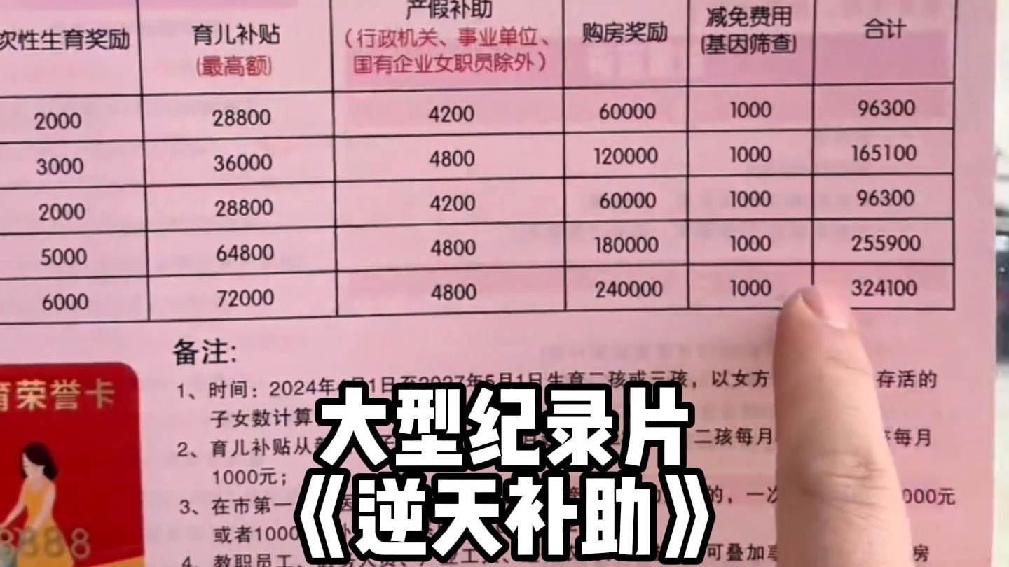全国唯一一个生育率暴涨的城市诞生了，补助金额最高可达32万！大型纪录片《逆天补助》